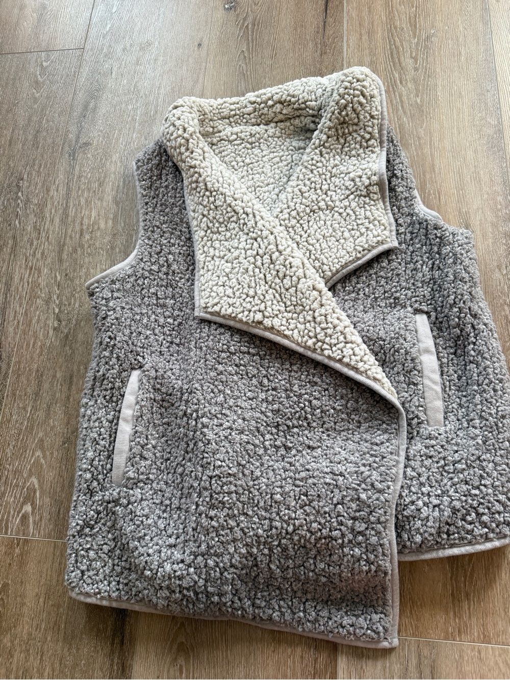 Reversible Sherpa Vest in Taupe and Cream